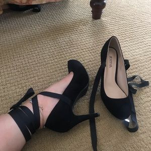 Justfab sexy black lace up kiara heels 9
